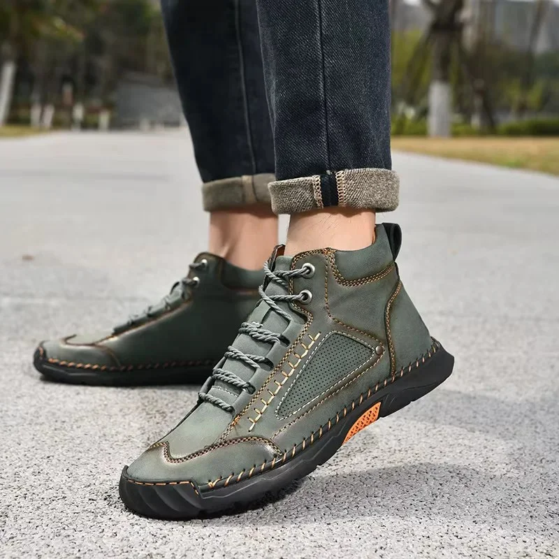 🔥Last Sale🔥Men's Comfortable Handmade Leather Boots – Waterproof, Arch Support, Pressure Relief, Spacious Toe Box Outdoor Leather Shoes