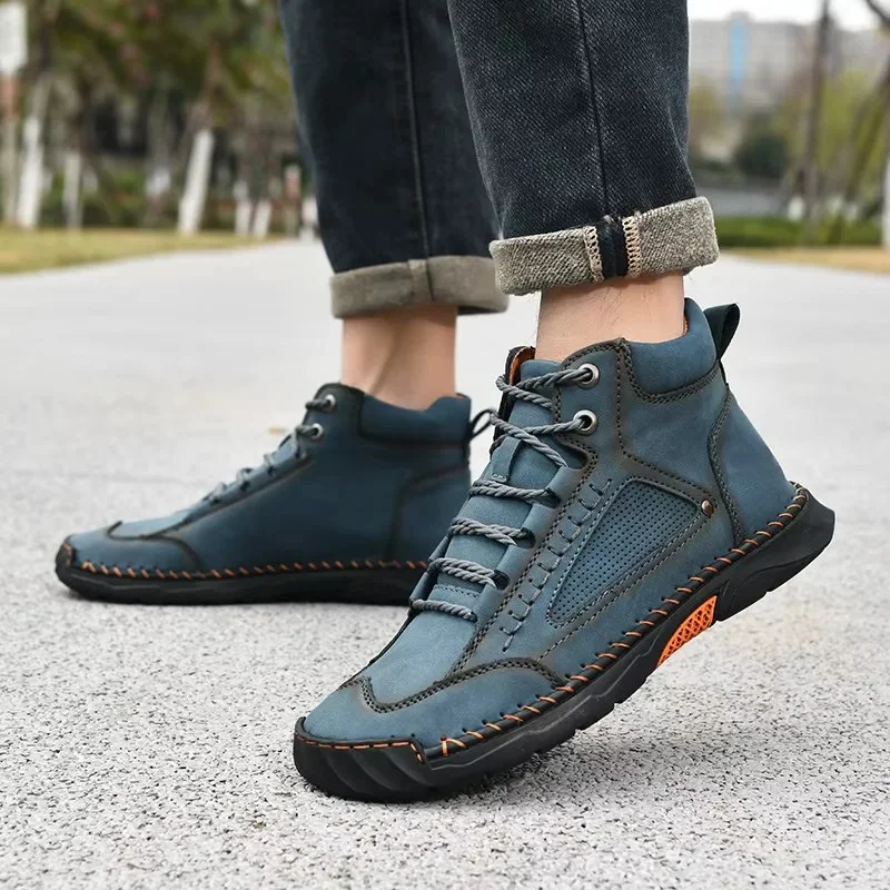 🔥Last Sale🔥Men's Comfortable Handmade Leather Boots – Waterproof, Arch Support, Pressure Relief, Spacious Toe Box Outdoor Leather Shoes